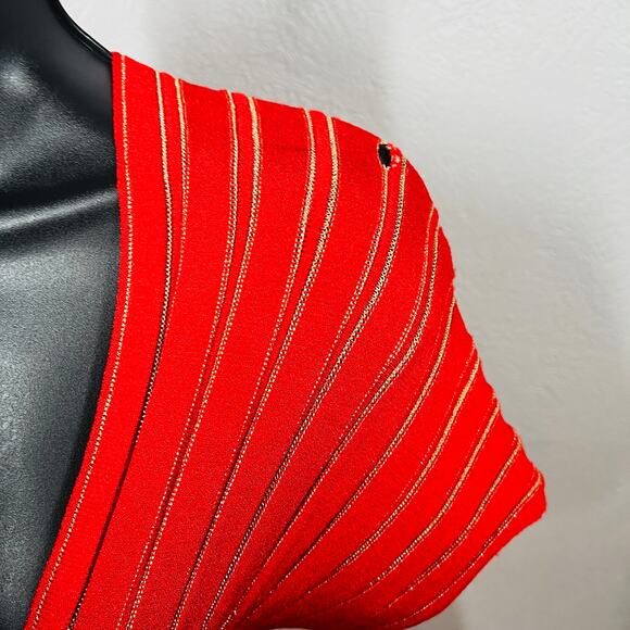 Balmain Paris Pleated Knit Dress Red Gold Cap Sleeve Mini Light DIY Luxury - 40 - Picture 10 of 15